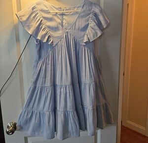 THML Pale Blue Tiered Ruffle Swing Dress for Girls